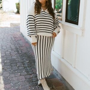 NWT HeySon Crochet Knit Stripe Pencil Skirt Navy/Cream 2XL